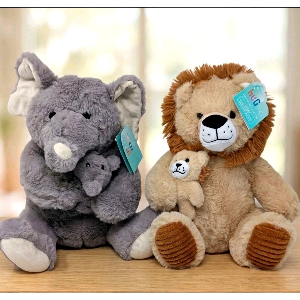 Hug Me Walgreens Lion & Elephant W/ Baby Plush Stuffed Animals Plushies Lot READ